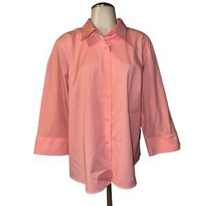 Talbots Shirt Womens 16W Pink Wrinkle Resistant Button Down Blouse Career Top